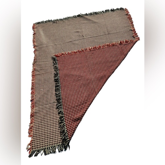 Hand-loomed/Woven WOOL Houndstooth Fringed Throw Lap Blanket - Picture 11 of 11